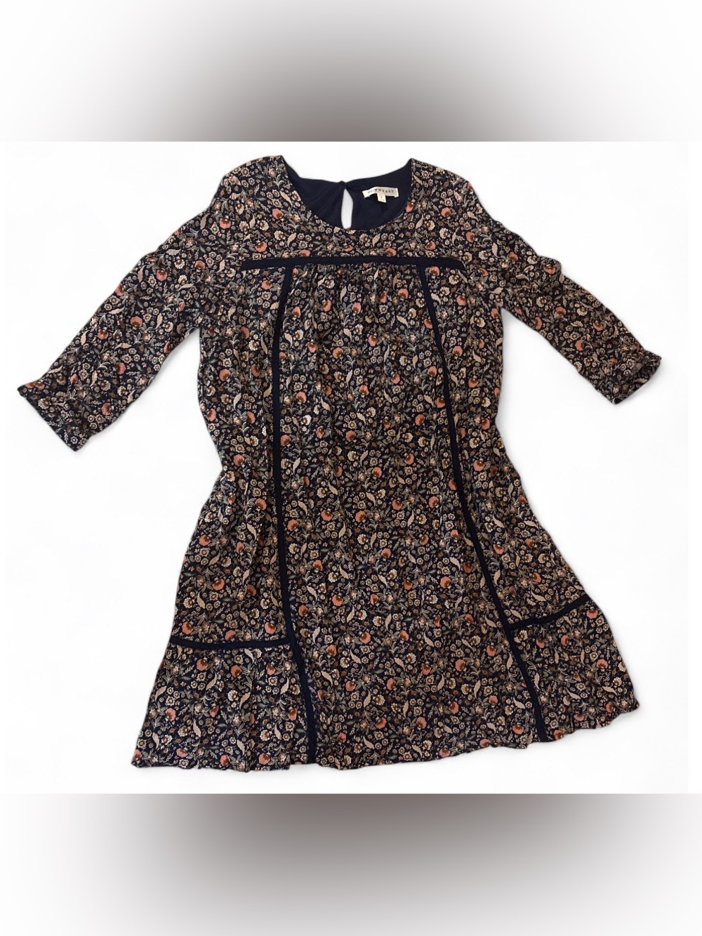 DownEast Navy Floral Mini Dress with Peach Blooms